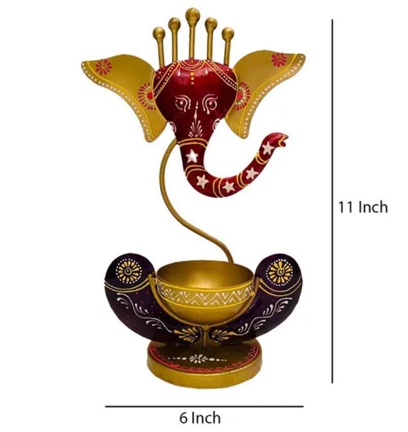 Intricately Designed Lord Ganesha Metal Tealight Candle Holder – Elegant Spiritual Home Décor