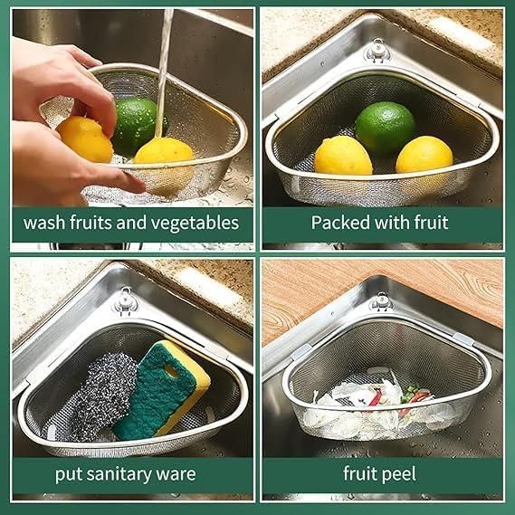 Triangle Stainless Steel Kitchen Sink Drain Basket – Space-Saving & Durable