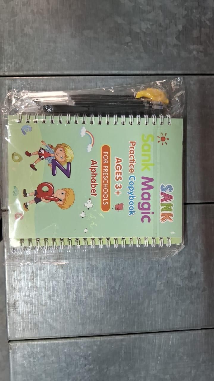 Sank Magic Practice Copybook Set – 4 Books + 1 Pen + 1 Grip + 10 Refills | Reusable Handwriting Workbook for Kids
