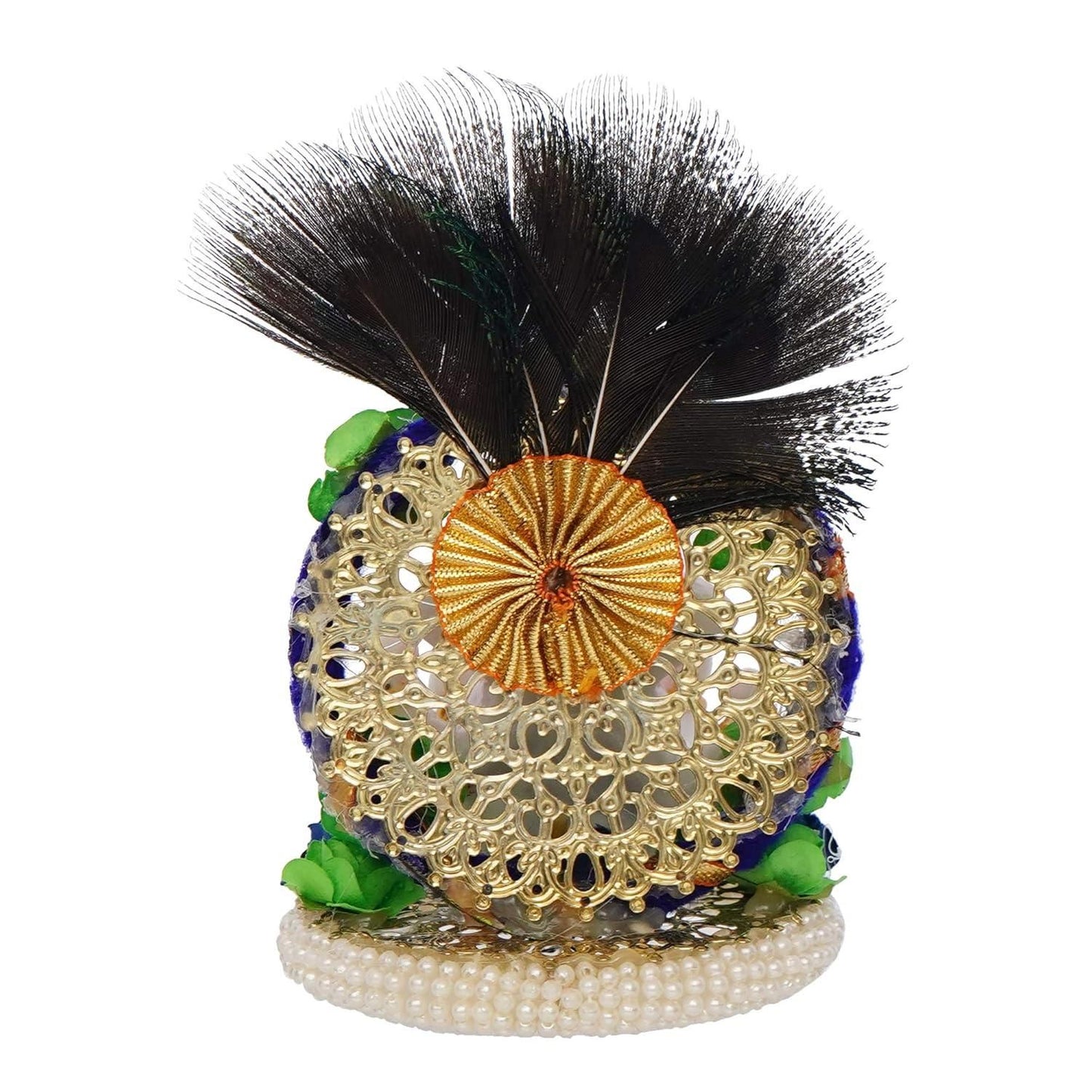 Elegant Lord Ganesha Idol on Handcrafted Floral Plate with Peacock Feather – Perfect for Home & Car Décor