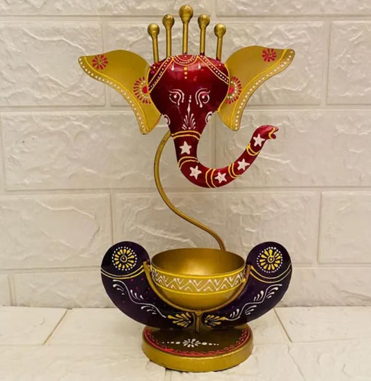 Intricately Designed Lord Ganesha Metal Tealight Candle Holder – Elegant Spiritual Home Décor