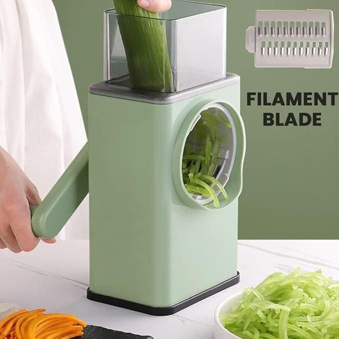 Manual Rotary Vegetable Grater & Slicer – Multifunctional Drum Cutter with 3 Stainless Steel Blades for Effortless Kitchen Prep