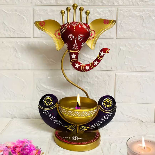 Intricately Designed Lord Ganesha Metal Tealight Candle Holder – Elegant Spiritual Home Décor