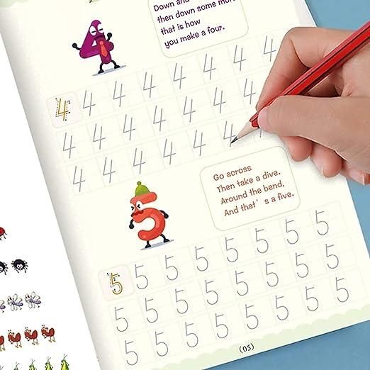 Sank Magic Practice Copybook Set – 4 Books + 1 Pen + 1 Grip + 10 Refills | Reusable Handwriting Workbook for Kids